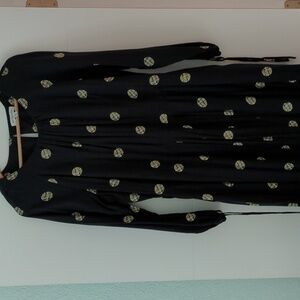 Modcloth Emily and Finn Polka dot Fit Flare Black Midi Retro girly dress Size 14